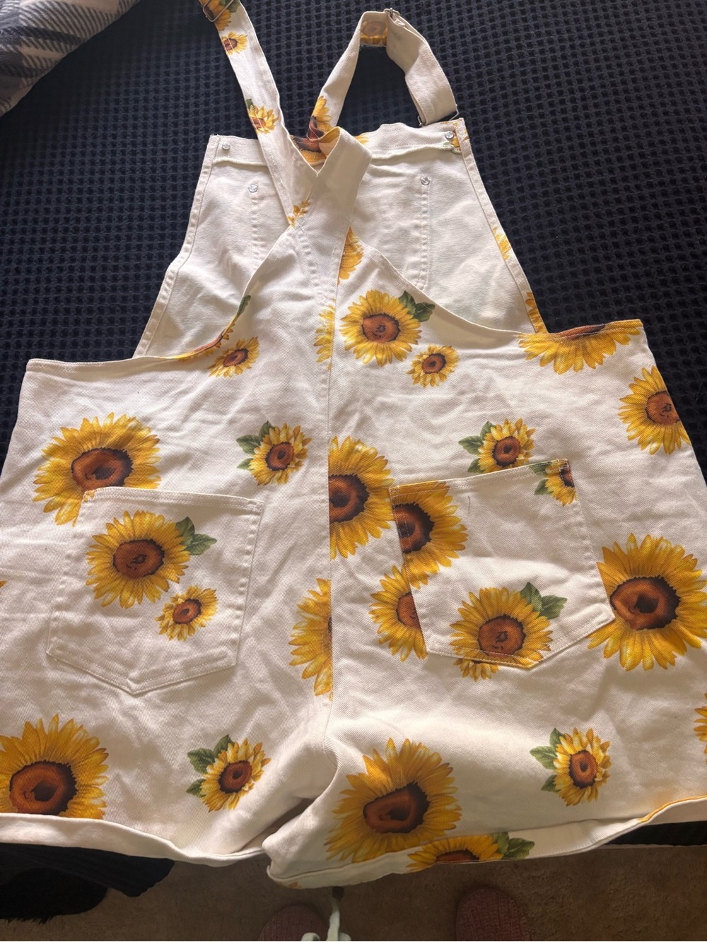 Forever 21 White Sunflower Print Short Overalls